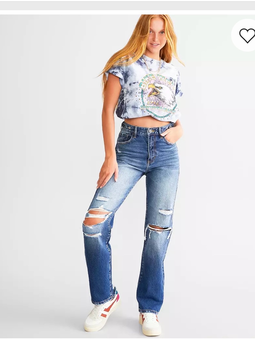KanCan Medium Blue High-Rise Distressed Straight-Leg Jeans